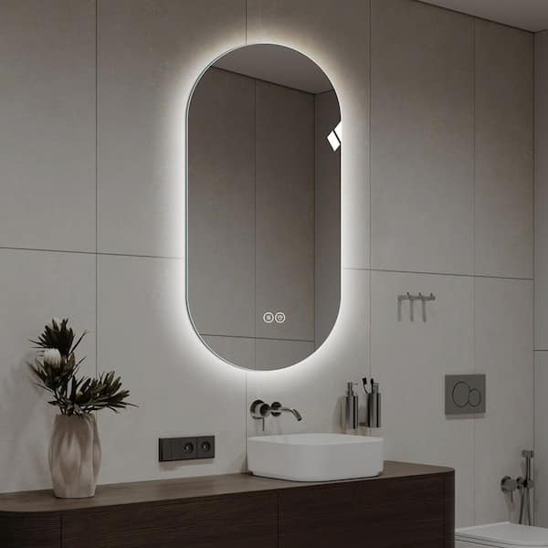 48 in. W x 24 in. H Oval Frameless Anti-fog Dimmable 3-Color LED Light Wall Bathroom Vanity Mirror