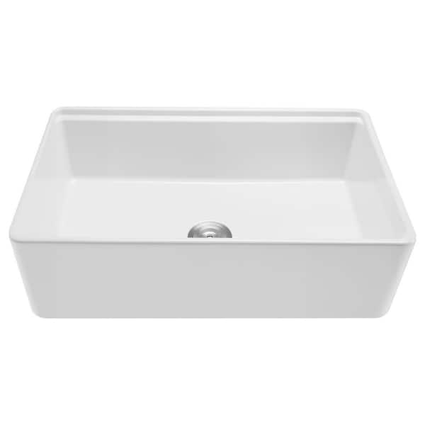 White 32.5 x 20 in. Farmhouse Sink, Fireclay Undermount, Apron Front Single Bowl with Multiple Accessories for Kitchen