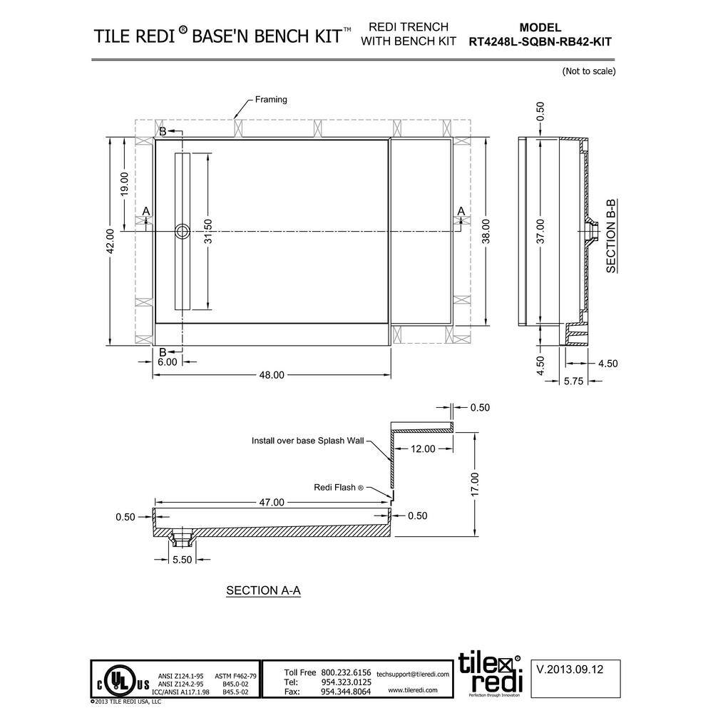 Brushed Nickel 60" x 42" Rectangular Shower Base with Integrated Bench