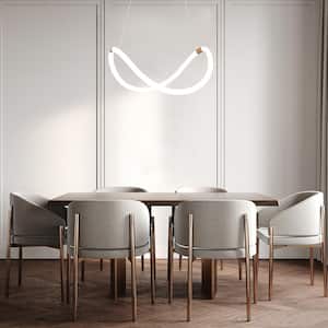 Lulier 18-Watt Integrated LED Brass Gold Chandelier, Minimalist PC Tube Hanging Pendant Adjustable Shape for Living Room