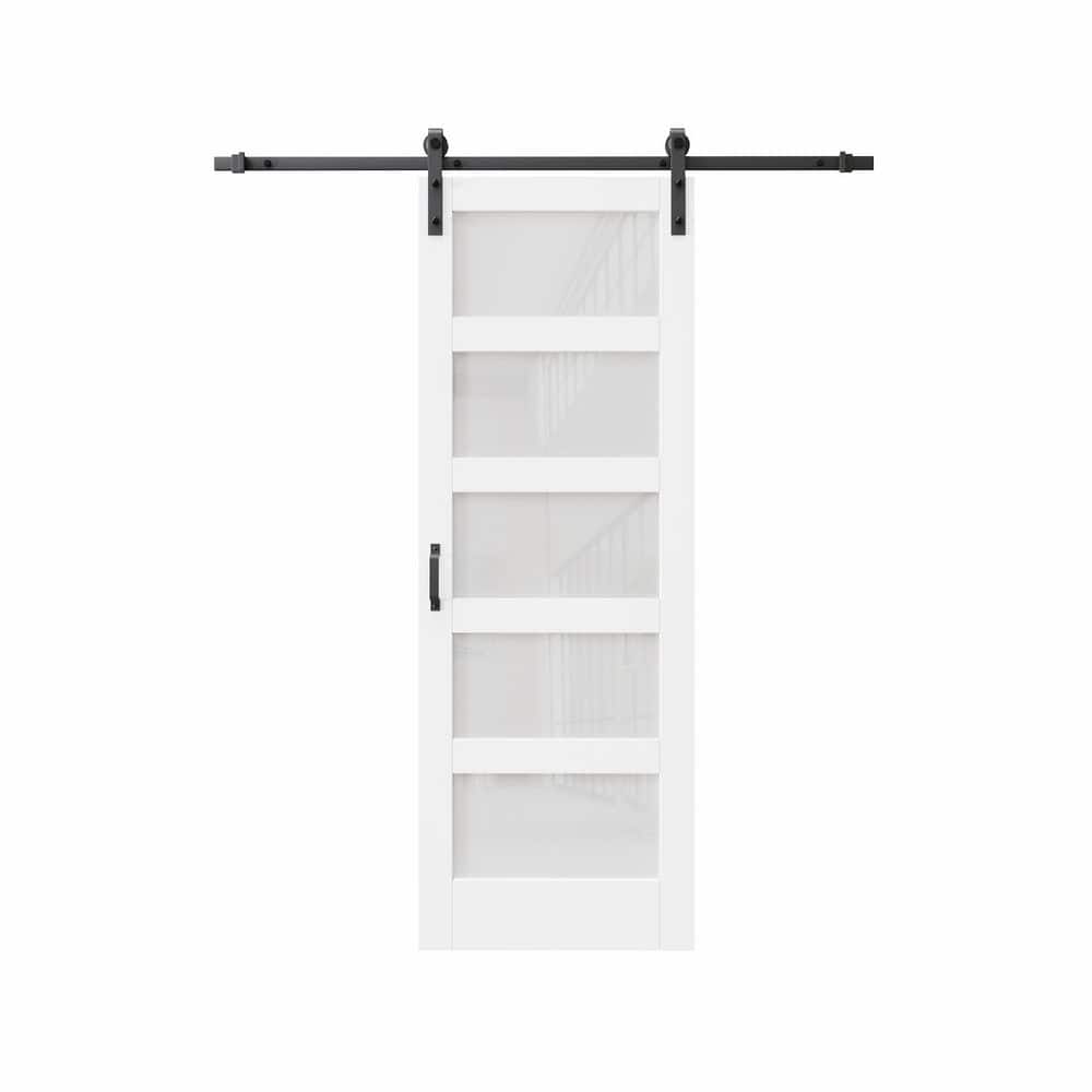 32 in. x 80 in. 5-Lite Frosted Glass White Primed MDF Sliding Barn Door with Hardware Kit and Soft Close for Bathroom price history on PriceWatchPro