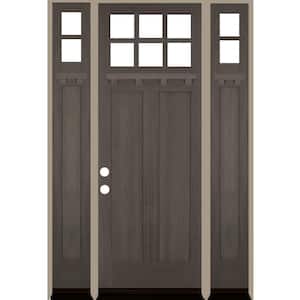 64 in. x 96 in. Craftsman Right-Hand/Inswing Clear Glass Grey Stain Douglas Fir Wood Prehung Front Door Double Sidelite