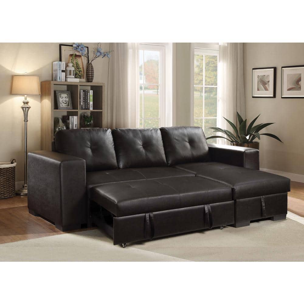 Lloyd Twin-Size Tufted Black Faux Leather Sectional with Storage