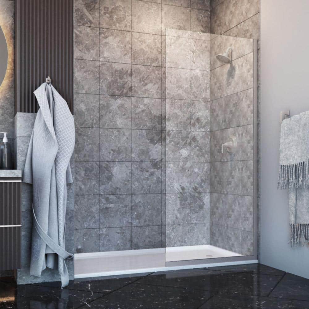 34'' x 76'' Clear Glass Fixed Shower Door with Brushed Nickel Frame