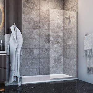 Eurolite 34 in. W x 76 in. W Fixed Stationary Panel in Brushed Nickel Finish Shower Door with Clear Glass