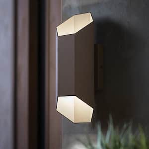Hexa Bronze Modern Integrated LED Outdoor Hardwired Garage and Porch Light Lantern Sconce