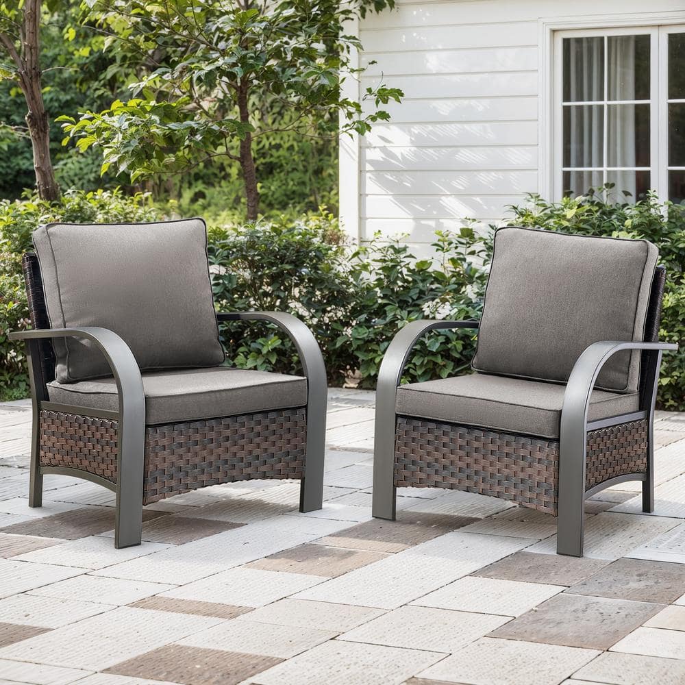 Twilight Zone Brown Wicker Patio Club Chair Outdoor Loung Chair with Thick Cushion Guard Gray Cushions price history on PriceWatchPro