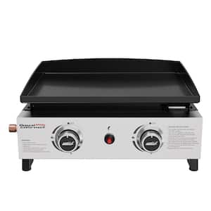 Portable 17 in. 2-Burner Tabletop Propane Gas Griddle Grill, 17,000 BTU, Outdoor Cooking, Black & Silver