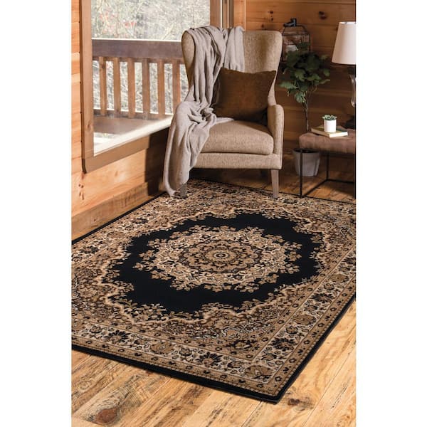 Floral Kerman Black 2 ft. 3 in. x 7 ft. 2 in. Indoor Area Rug