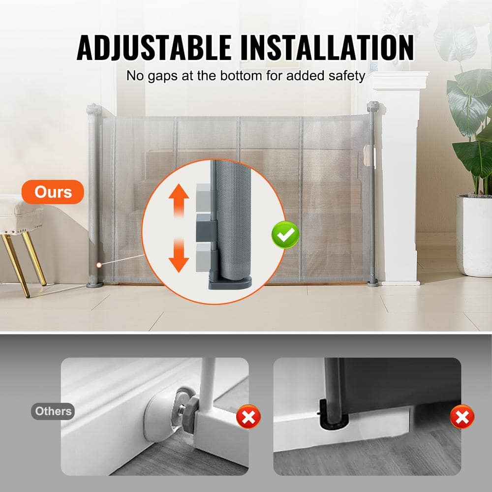 Gray Retractable Mesh Pet and Baby Gate for Stairs