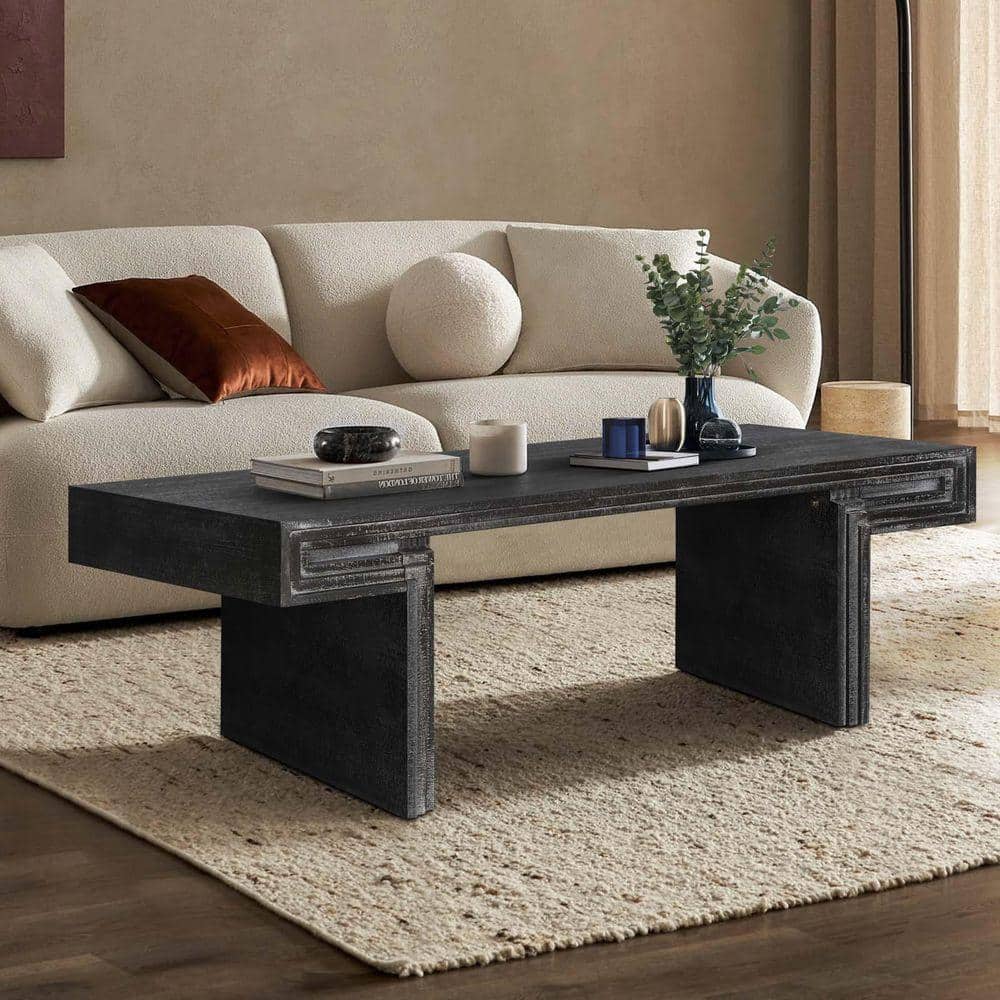 （yskdtc88） Vintage Coffee Table 48 in. Antique Black Rectangle MDF Rustic Coffee Table Modern