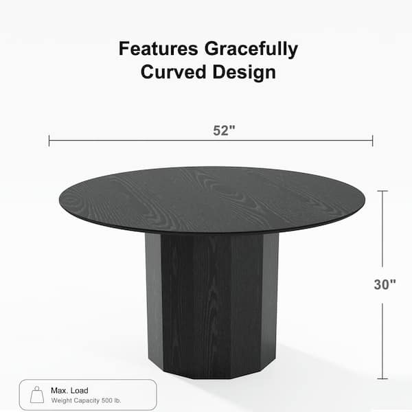 Lirago Round Black Wood 52 Column Base Dining Table Seats HD