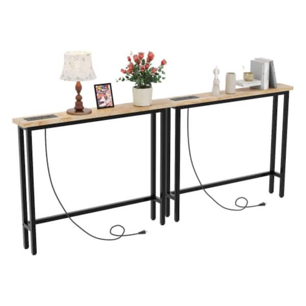Karl home VINGLI 78. 74in Beige Rectangle MDF Console Table Set of 2 with Power Strip