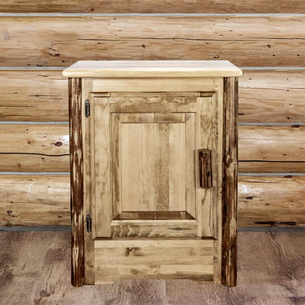 Brown Lacquer Lodgepole Pine Accent Cabinet with Adjustable Shelving