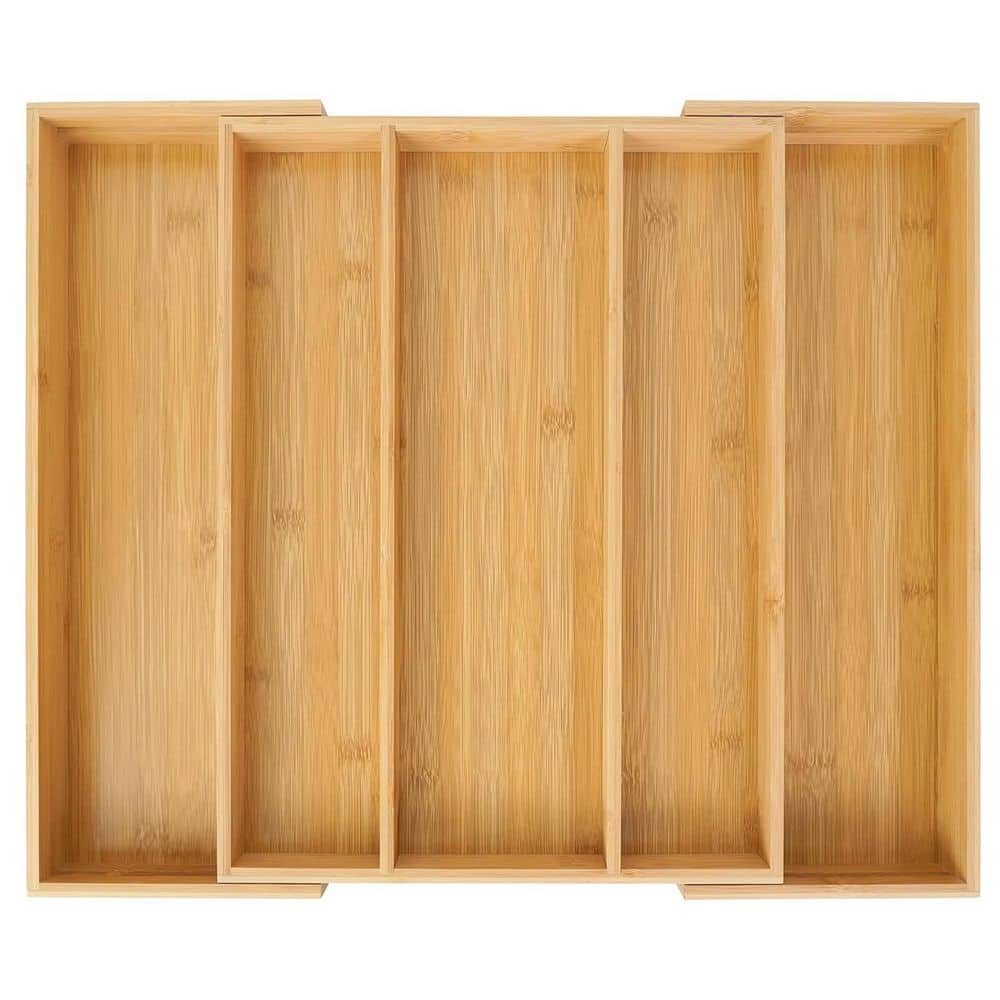 Expandable Bamboo Kitchen Drawer Organizer Adjustable Utensil Holder Cutler