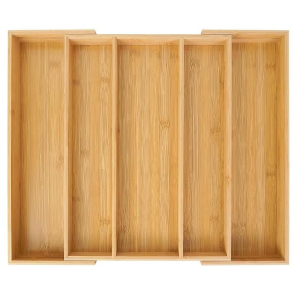 Adrinfly Expandable Bamboo Kitchen Drawer Organizer Adjustable Utensil Holder Cutlery Tray Divider for Silverware Flatware Knives