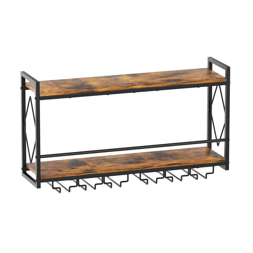 JFVKAF 17.12in. H x 31.49in. W 6-8-Bottle Black Metal 2-Tier Wall ...