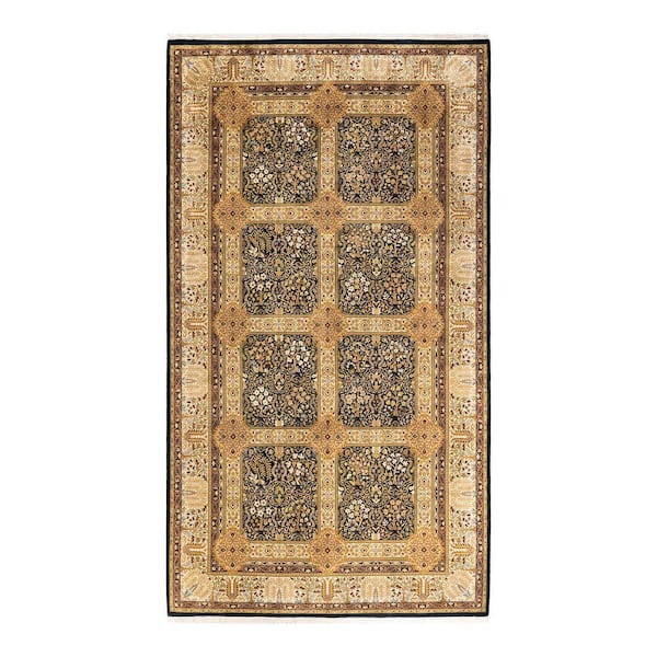 Mogul Black 6 x 11 Oriental Wool Indoor Runner Rug