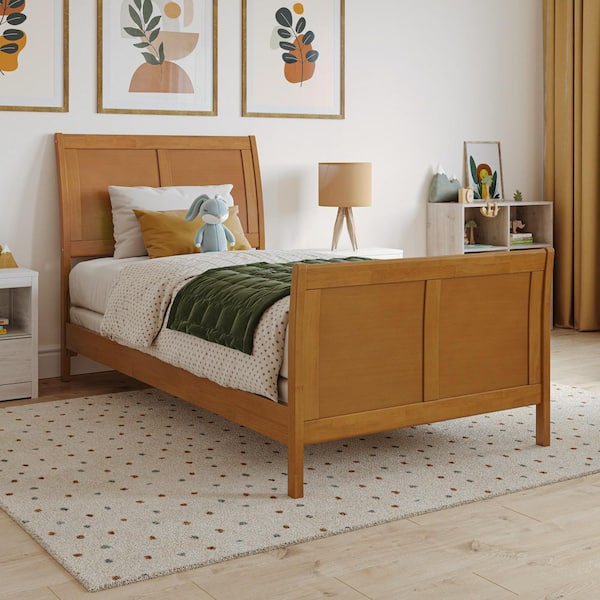 AFI Portland Light Toffee Natural Bronze Solid Wood Frame Twin Foundation Bed with Matching Footboard