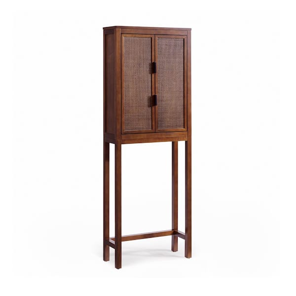 Hatteras 24 in. W x 68 in. H x 9 in. D Wood Over the Toilet Storage with 2-Doors and 2-Adjustable Shelves in Walnut
