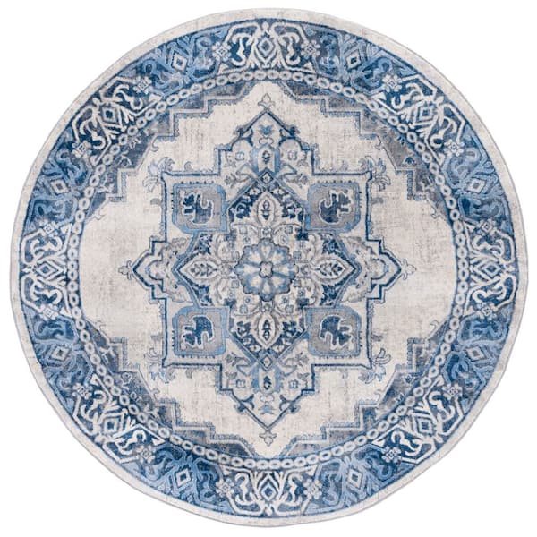 Brentwood 7 ft. x 7 ft. Blue/Light Gray Floral Medallion Ornate Round Area Rug