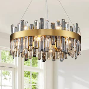 12-Lights Gold Modern K9 Crystal Chandelier for Dining Room Kitchen Island with No Bulbs Included