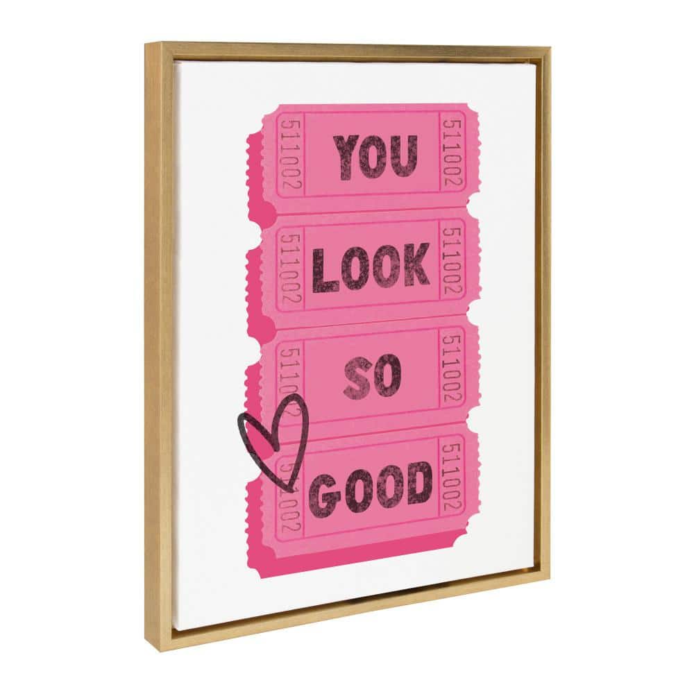 Bright Gold Framed Canvas Print with Pink Tickets, 18" x 24"