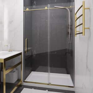 Madam 44 to 48 in. W x 76 in. H Frameless Sliding Shower Door in Brushed Gold with Tsunami Guard Clear Tempered Glass