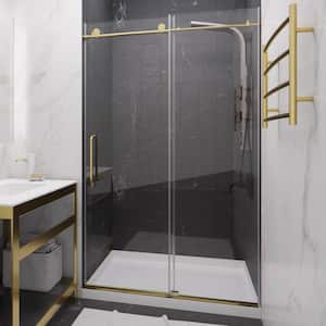Leon 48 in. x 76 in. Frameless Sliding Shower Door in Brushed Gold with Handle