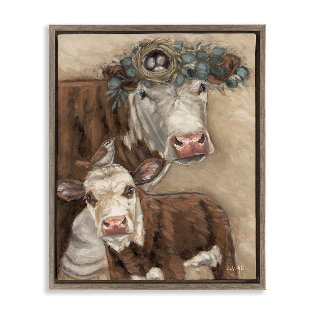 Cow & Calf with Bird Nest by Sara G. Designs Brown Floater Frame Animal Graphic Art Print 21 in. x 17 in. price history on PriceWatchPro
