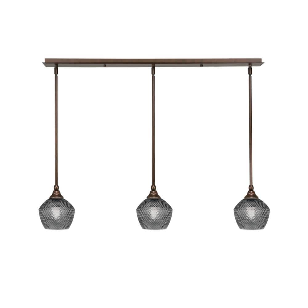Livingston 100-Watt 3-Light Bronze Shaded Pendant Light with 6 in. Smoke Gl