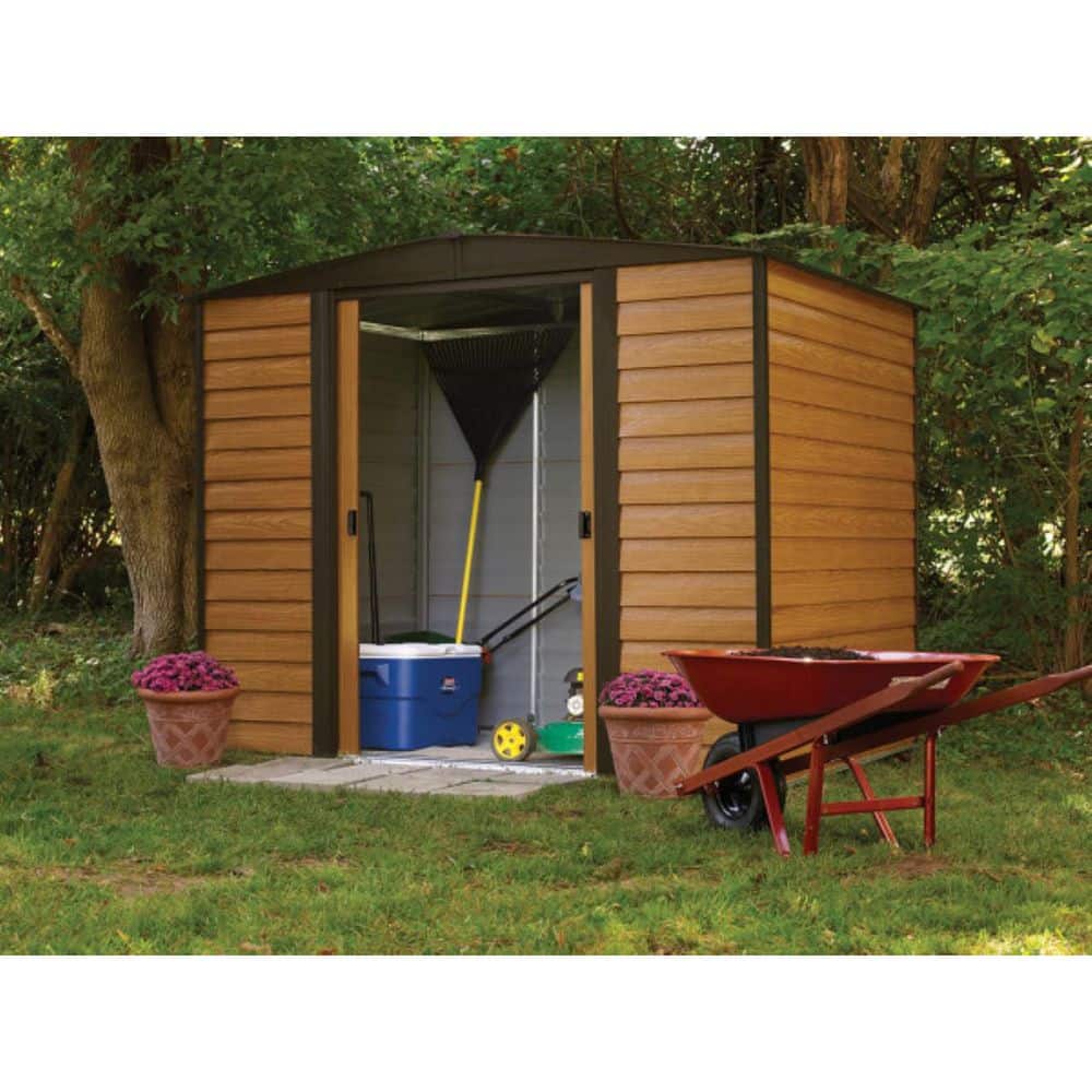Woodridge 8 x 6 ft. Brown Steel Storage Shed with Sliding Doors