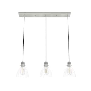 Van Nuys 3 Light Brushed Nickel Island Chandelier with Clear Glass Shades Dining Room Light