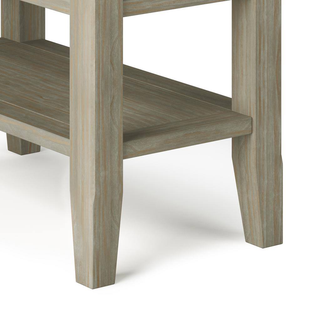 Acadian Distressed Grey Solid Pine 14" Narrow Side Table with Shelves