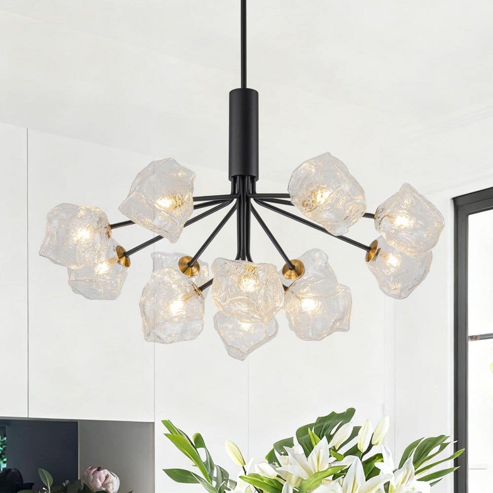 12 Light Mid Century Black Branch Chandelier Modern Sputnik Chandelier for Dining Room with Clear Glass Shade price history on PriceWatchPro