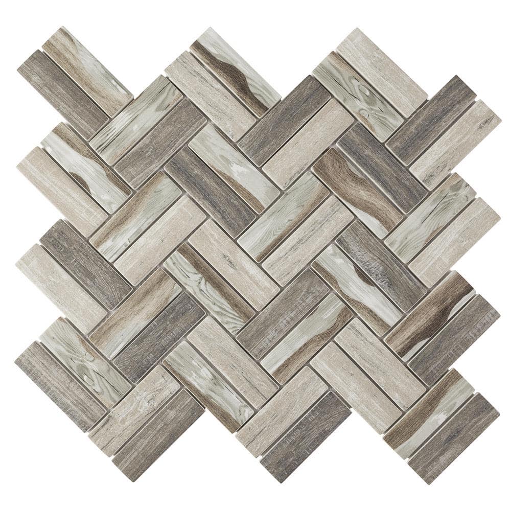 Ecoglassify wooden Beige 11.11 in. x 12.52 in. Herringbone Matte Glass Mosaic Tile (9.7 sq. ft./Case)