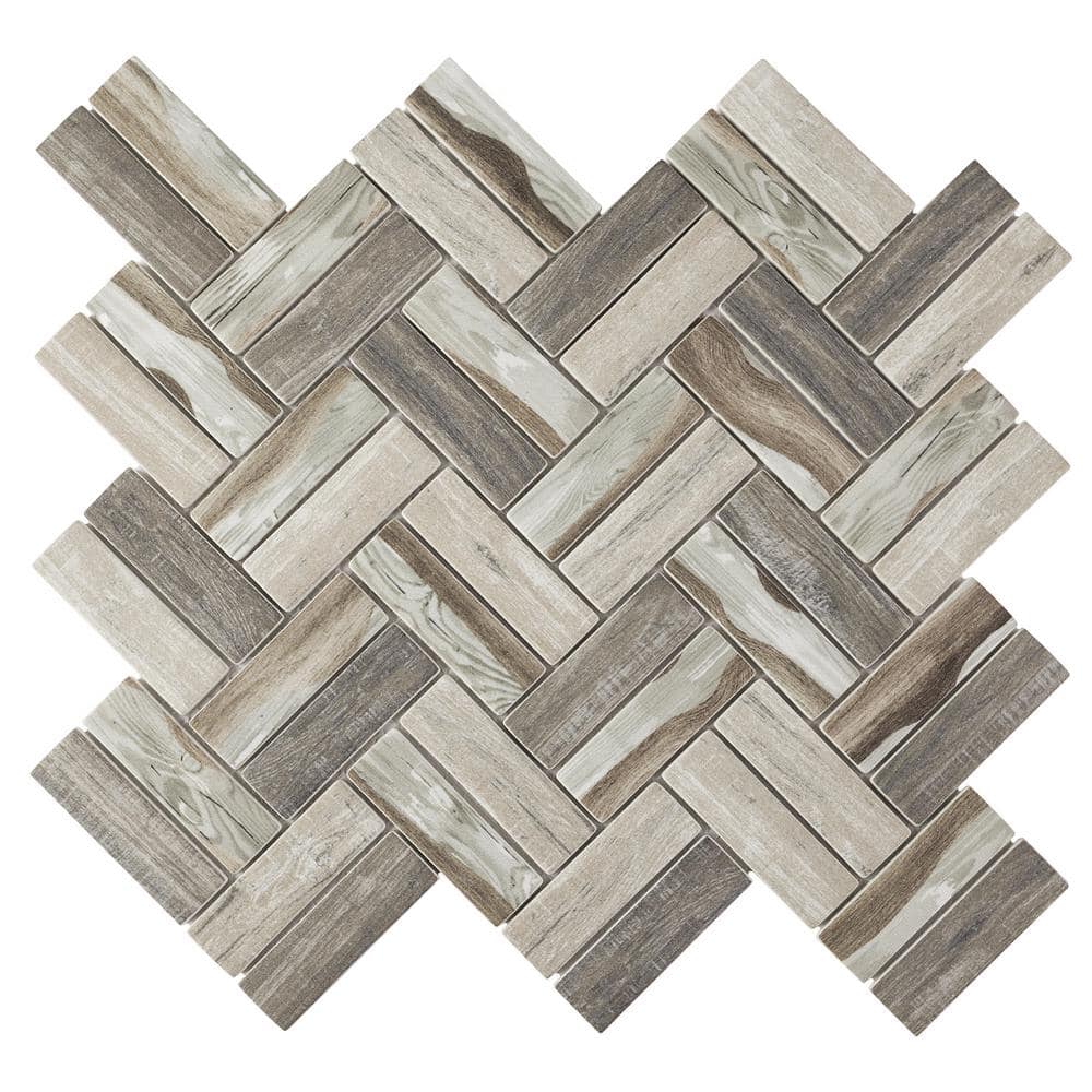 Ecoglassify wooden Beige 11.11 in. x 12.52 Herringbone Matte Glass Mosaic Tile Sample price history on PriceWatchPro