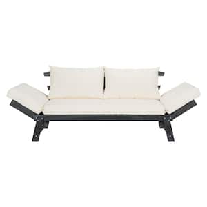 Tandra Dark Slate Grey 1-Piece Wood Outdoor Day Bed with Beige Cushions