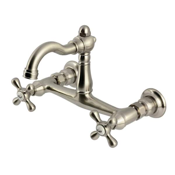 Vintage 2-Handle Wall-Mount Standard Kitchen Faucet in Brushed Nickel