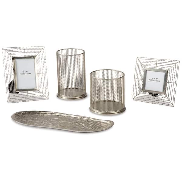 Dympna Silver Metal Hurricane Candle Holder 5-Pack