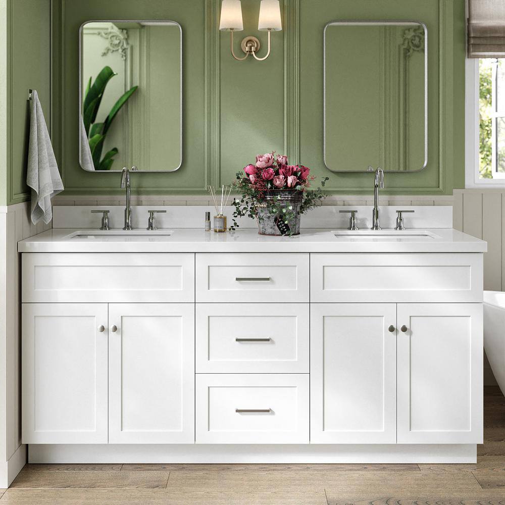 Hamlet 73" White Freestanding Double Vanity with Quartz Top