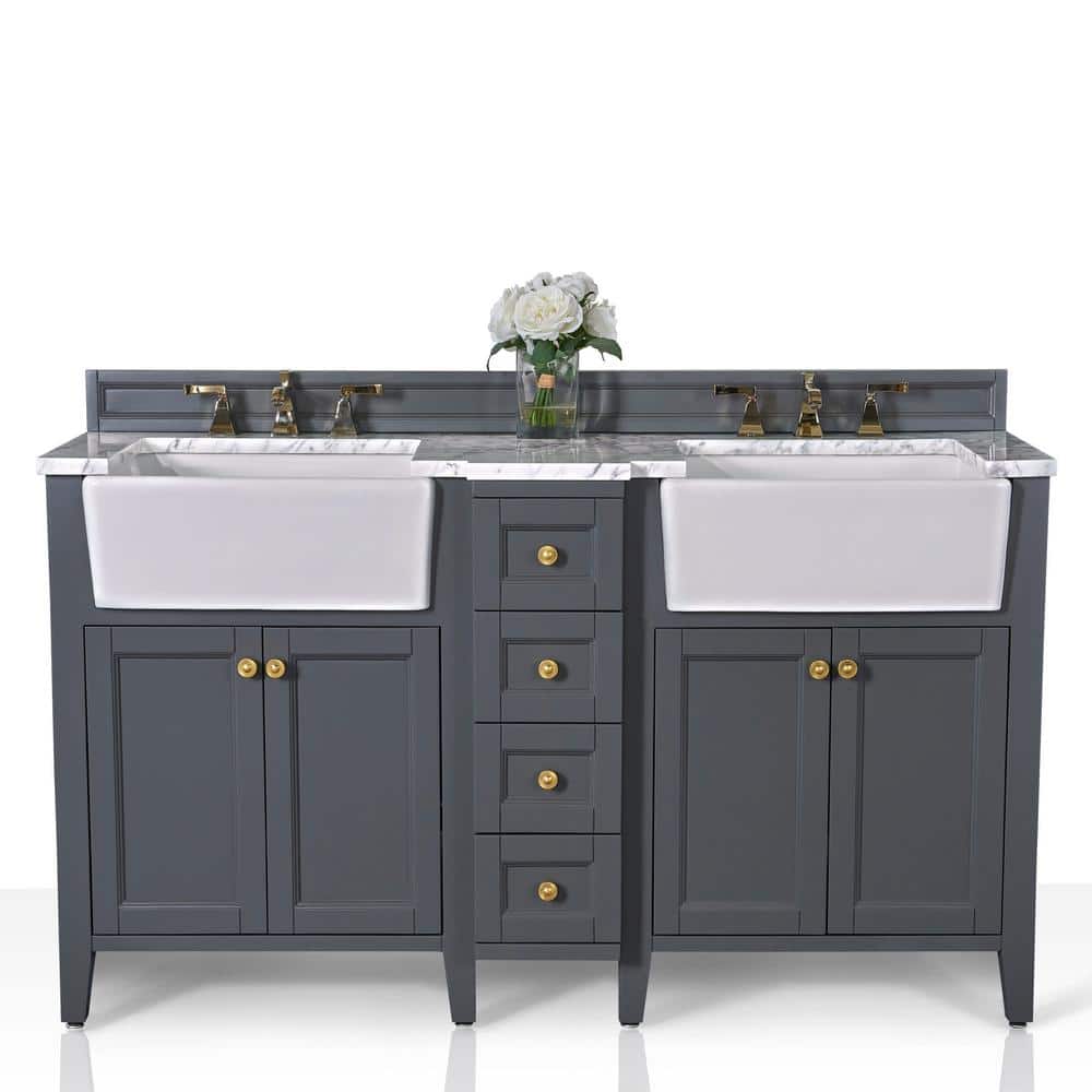 Adeline 60'' Sapphire Gray Double Bathroom Vanity with Marble Top