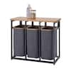 TRINITY Dark Gray 36 in. x 17.3 in. x 30.7 in. Wood (Bamboo) 3-Bag Laundry Sorter TRJLDG-2111