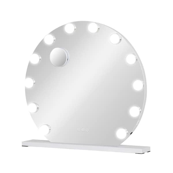 23.6 in. W x 22.8 in. H Arched Frameless Tabletop Bathroom Vanity Mirror in White with LED Dimmable