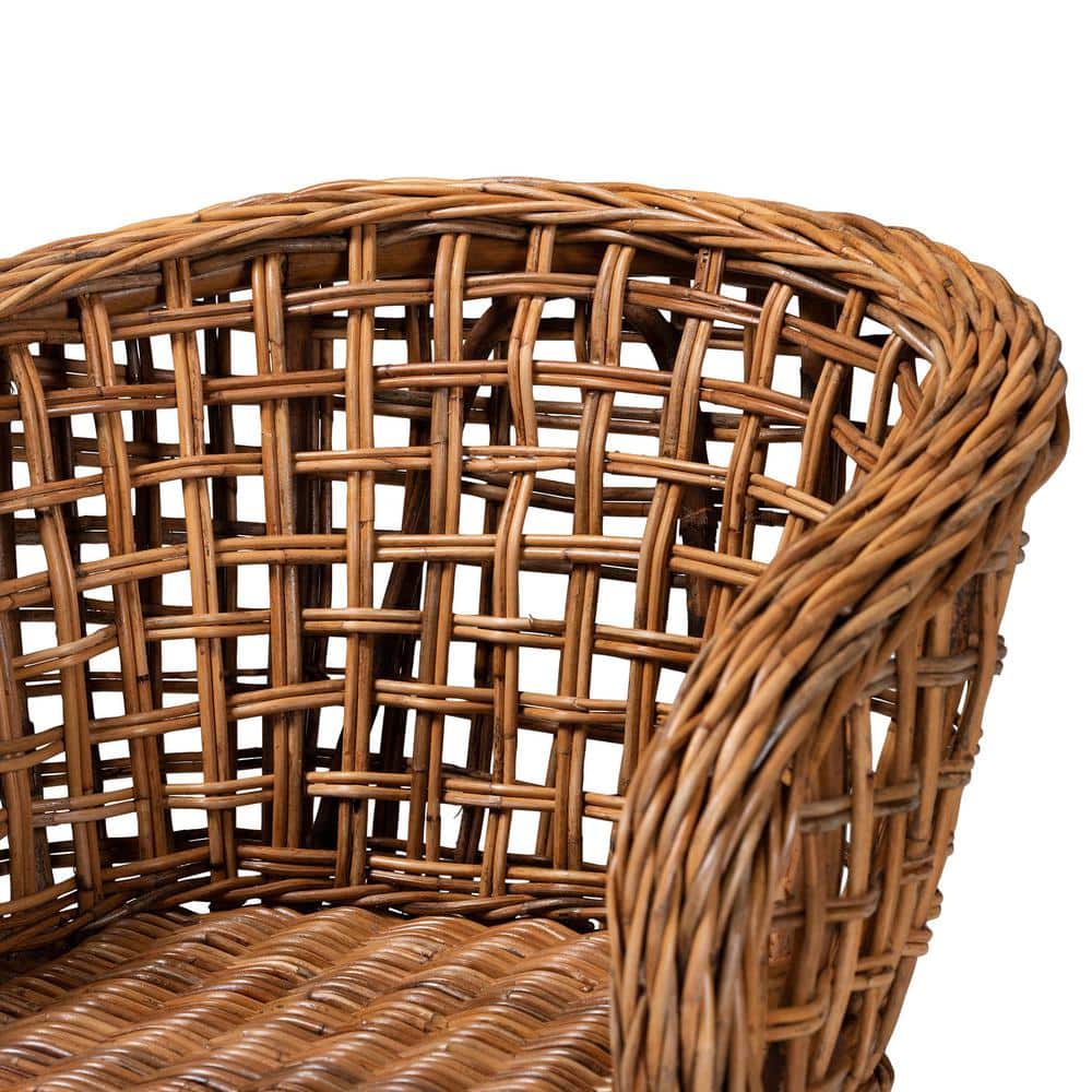 Natural Brown Teak Wood and Rattan 2-Piece Dining Chair Set