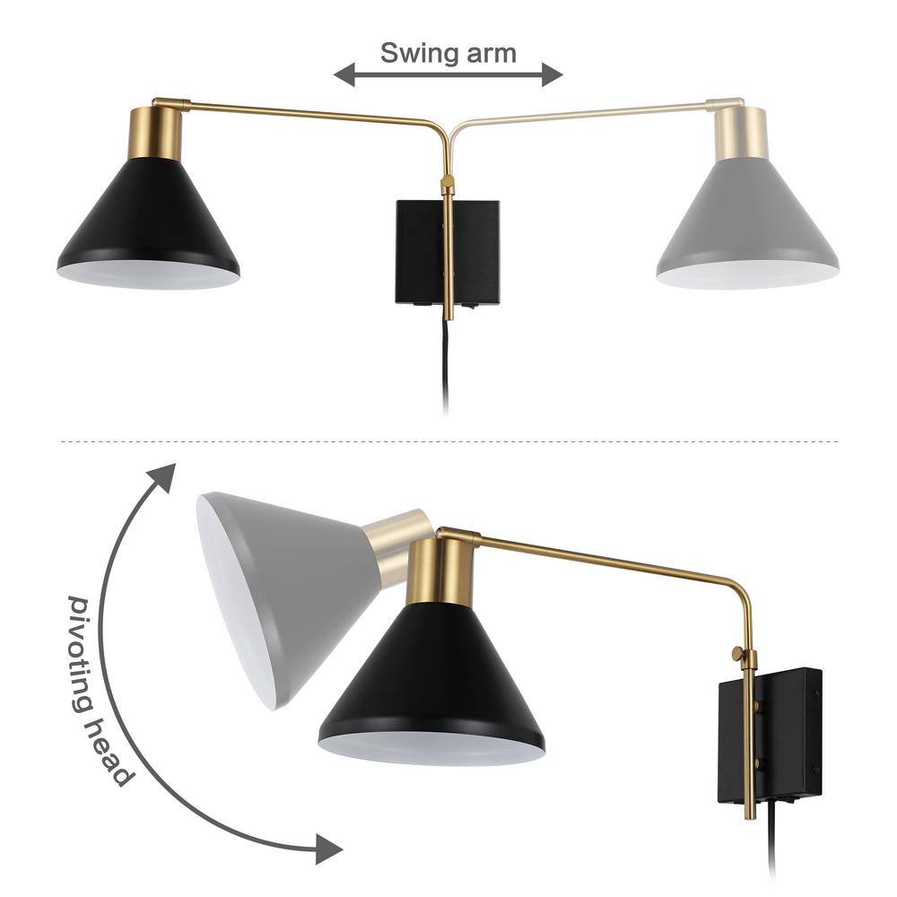 Max 20.5" Black and Brass Iron Swing Arm Wall Sconce