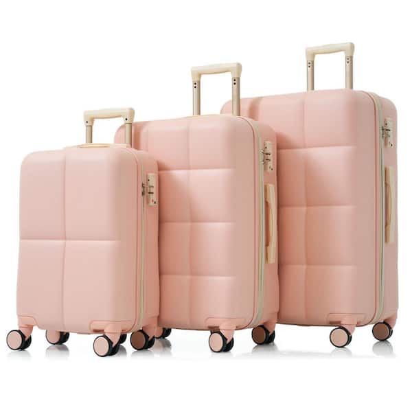 Aoibox 20 in. 24 in. 28 in. 3-Piece Pink Hardside Spinner Luggage Set with Lock and Cup Holder