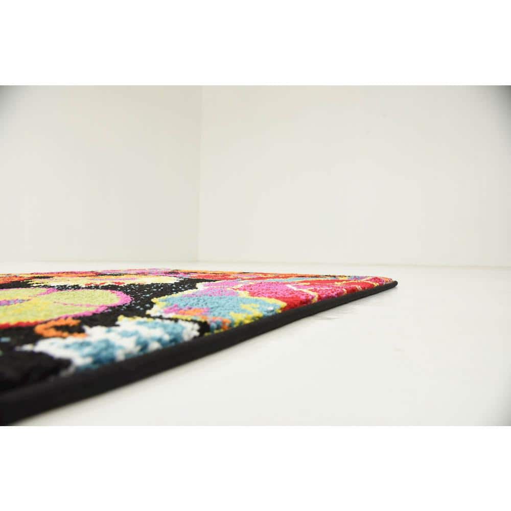 Lyon Kennedy Floral Black and Yellow 2' x 6' Synthetic Runner Rug