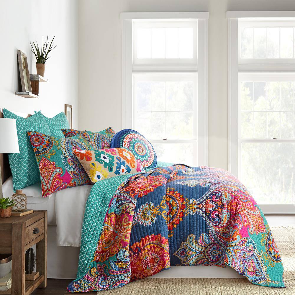 Teal and White Cotton Euro Sham Set