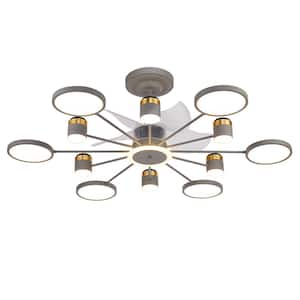 49 in. 12-Light Gray LED Ceiling Fan with Light and Remote, Indoor Modern Chandelier Ceiling Fan with Starry Pattern